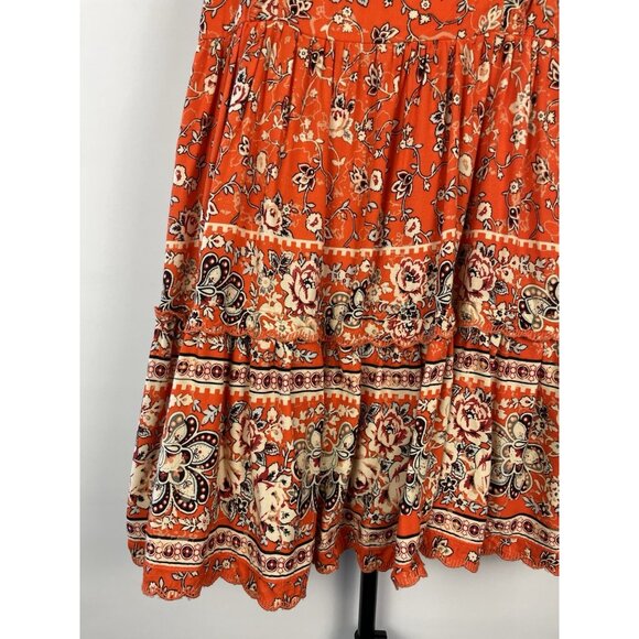 Urban Outfitters Sundress Orange Floral Mini Embroidered Scalloped Hem Small - Picture 6 of 9
